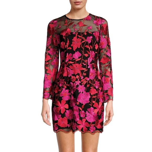 NWT Milly Scottie Floral Mesh Embroidered Mini Dress Pink Multi Color Size 12 - Picture 1 of 5